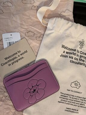 Coach Coachtopia Floral Embossed Leather Card Holder in Lilac Berry